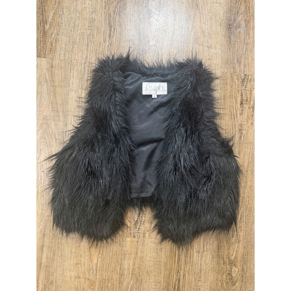 Adore Black Faux Fur Shag Vest Small Modacrylic Lined Glam Boho Layering Piece